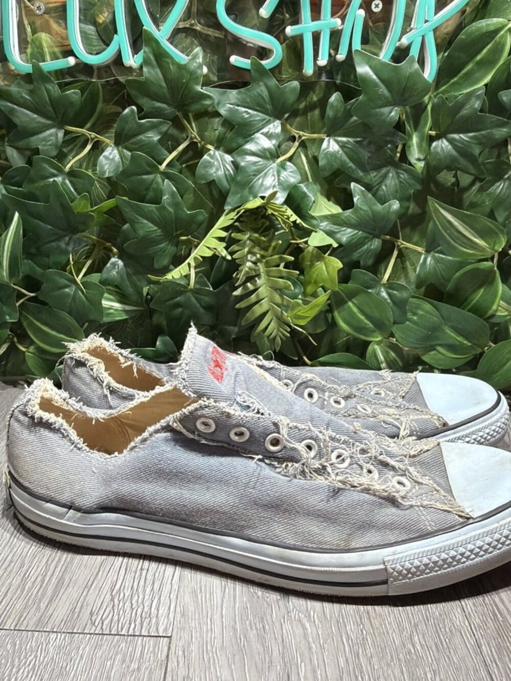 Converse All Star Slip On Laceless Denim Distressed Mens Shoes Size 13